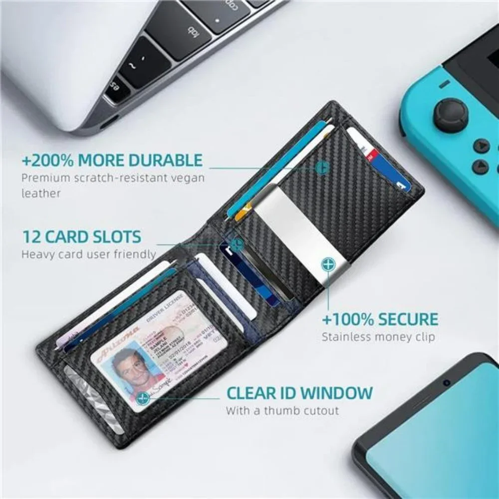 Black Wallet for Men Slim Money Clip Wallet RFID Blocking Men's Wallet  Bifold